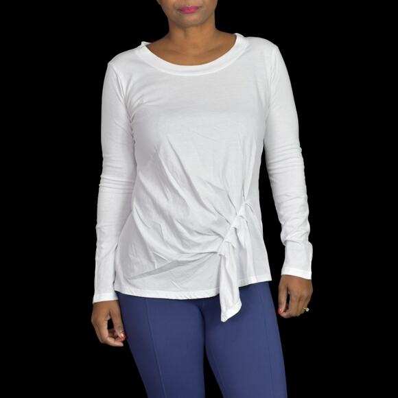 Stateside White Shirt Long Sleeve Tee Angled Pleated Drape CrewNeck Cotton Small - Picture 10 of 15